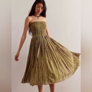 Free People Fp One Ravenna Printed Convertible Maxi Skirt Smocked Dress Green